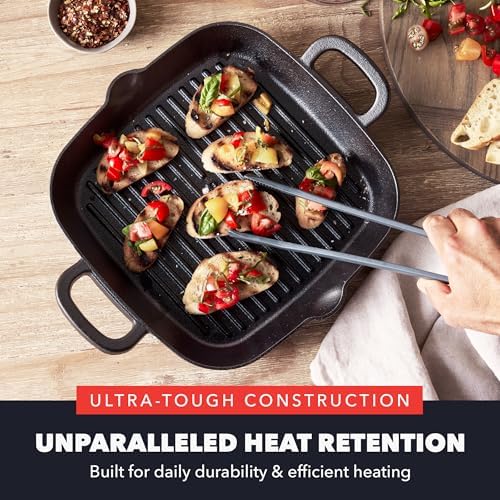 GreenPan x Bobby Flay Cast Iron 11” Square Grill Pan, Pre-Seasoned Professional Grade Heavy Duty Skillet, Helper Handles, Induction Suitable, Stovetop, Oven, BBQ & Fire, Indoor & Outdoor Use, Black - Image 4