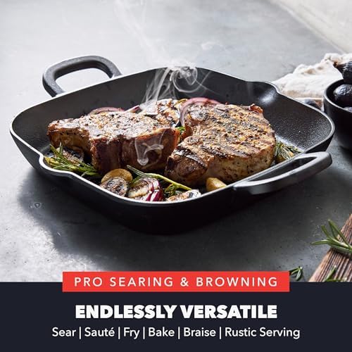 GreenPan x Bobby Flay Cast Iron 11” Square Grill Pan, Pre-Seasoned Professional Grade Heavy Duty Skillet, Helper Handles, Induction Suitable, Stovetop, Oven, BBQ & Fire, Indoor & Outdoor Use, Black - Image 6