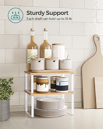 SONGMICS Cabinet Organizer Shelf, Set of 4 Kitchen Counter Shelves, Kitchen Storage, Spice Rack, Stackable, Expandable, Metal and Engineered Wood, Cloud White and Natural Beige UKCS010N01 - Image 6