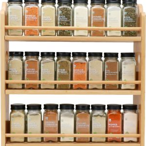 3 Tier Bamboo Spice Rack, Spice Rack Organizer, Seasoning Jars Rack Shelf Spice Organizer for Kitchen Counter or Wall Mounting, Bamboo Spice Storage Holder with handles Easy to Move