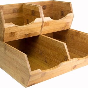HOMESTEAD Bamboo Pantry Storage Bins – Stackable Baskets, Potato and Onion Storage for Pantry Organization, Set 3 Pieces